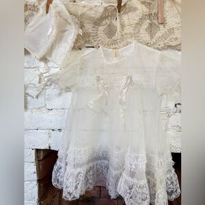Vintage White Lace Baby Dress with Bonnet 1950s 60s
